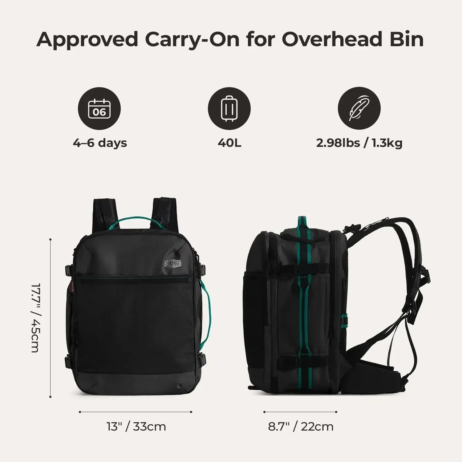 Bagsmart Blast Pro Quick Access Carry On Travel Backpack 40L - Image 2