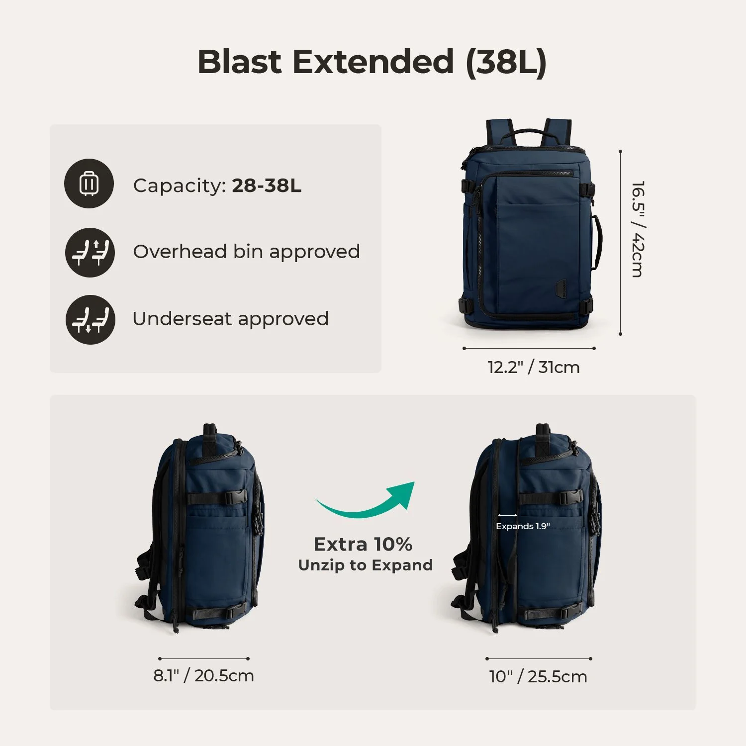 Bagsmart Blast Quick Access Carry On Travel Backpack Extended 38L - Image 68