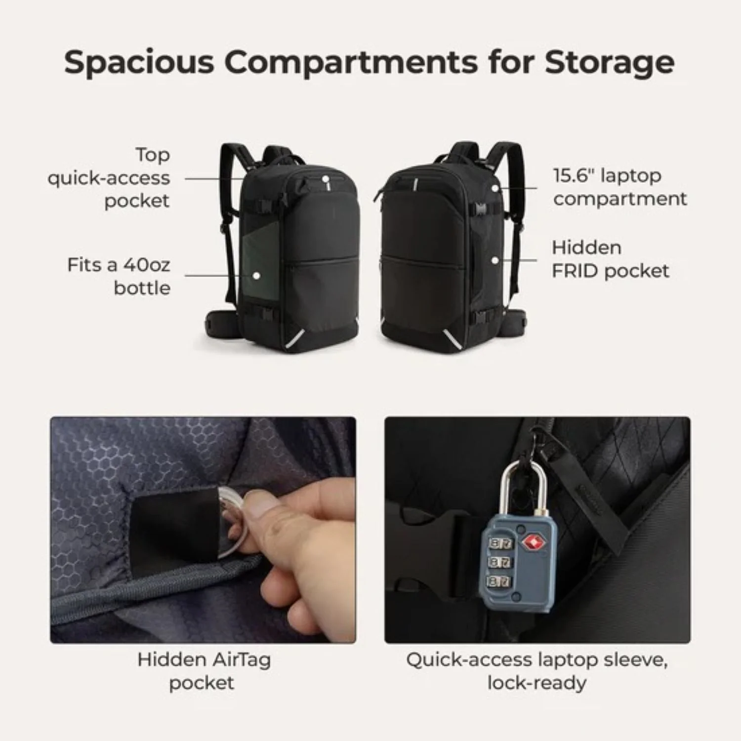 Bagsmart Dense Carry On Travel Backpack 40L - Image 9