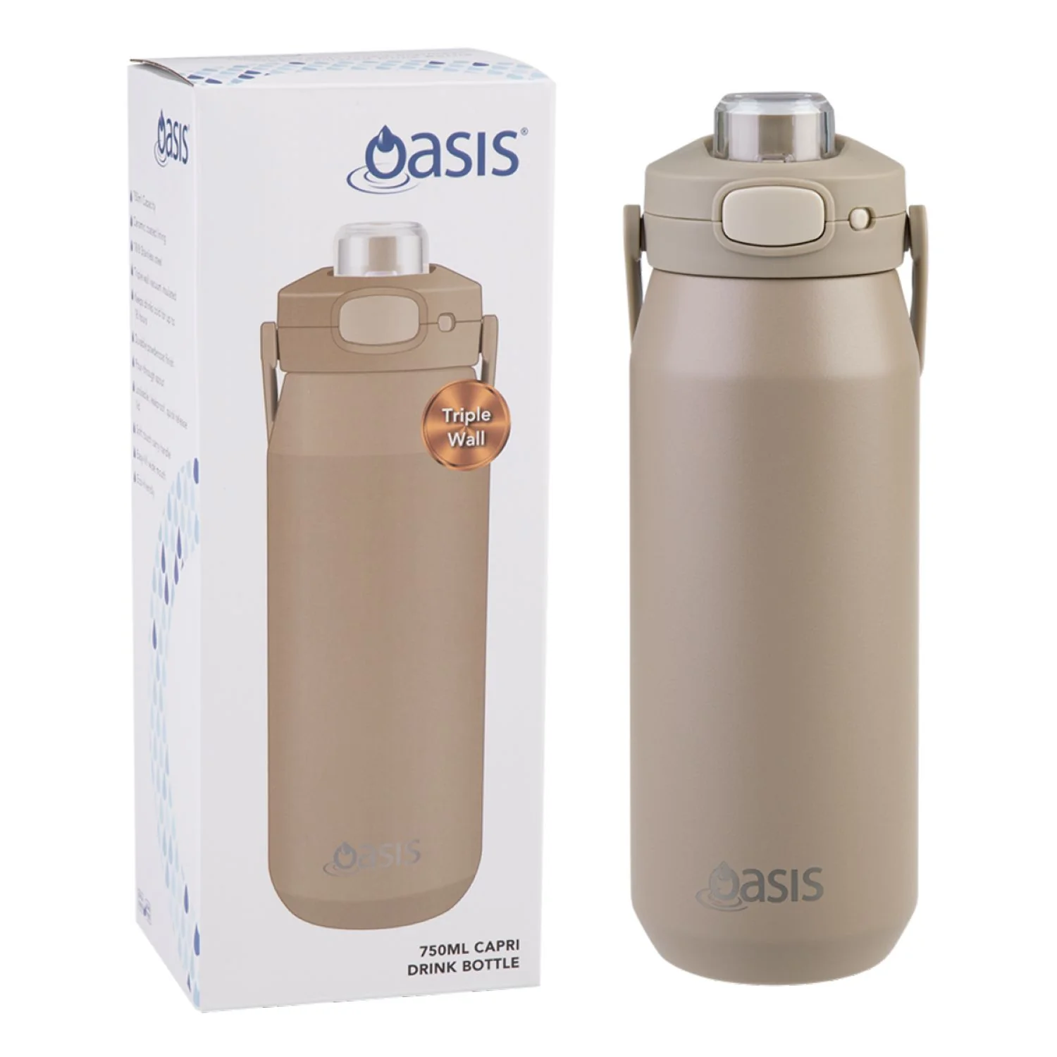Oasis Ceramic Stainless Steel Triple Wall Capri Quick Release Drink Bottle 750ML - Image 36
